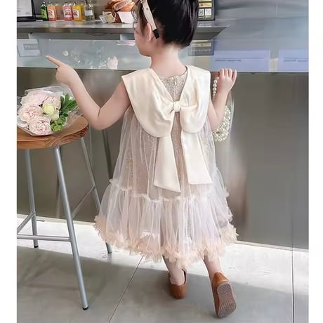 Round collarスパンコールAラインドレス(4108)
