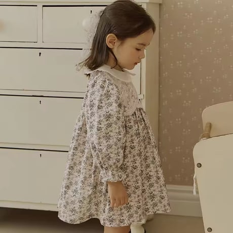 kids black/beigeフローラルフロントレースワンピース(1722)