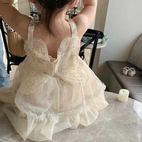 ヘアバンド付きbackバタフライうさぎ柄チュールドレスロンパースorワンピース(3067)