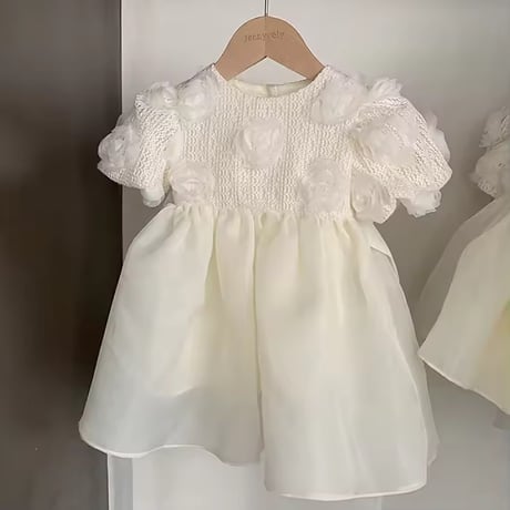 姉妹お揃いcreamローズシフォンスカートロンパースorワンピース(1583)