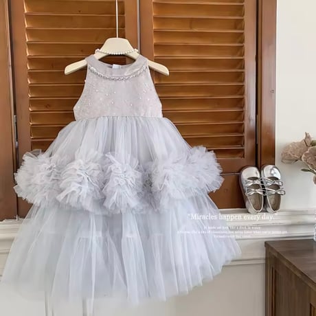 kids ラウンドネックノースリーブWフリルドレス(1813)