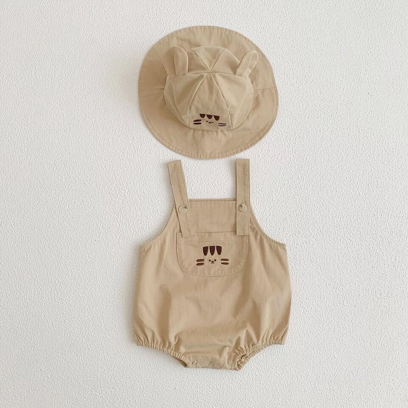 5color ミニアニマルフェイスサロペット帽子セット(2237