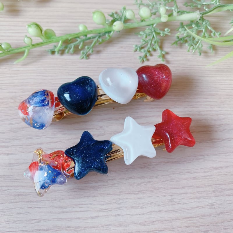 お花バレッタ バレッタ 花 髪留め 青 大人 オリジナル樹脂パーツ ｜他にはない