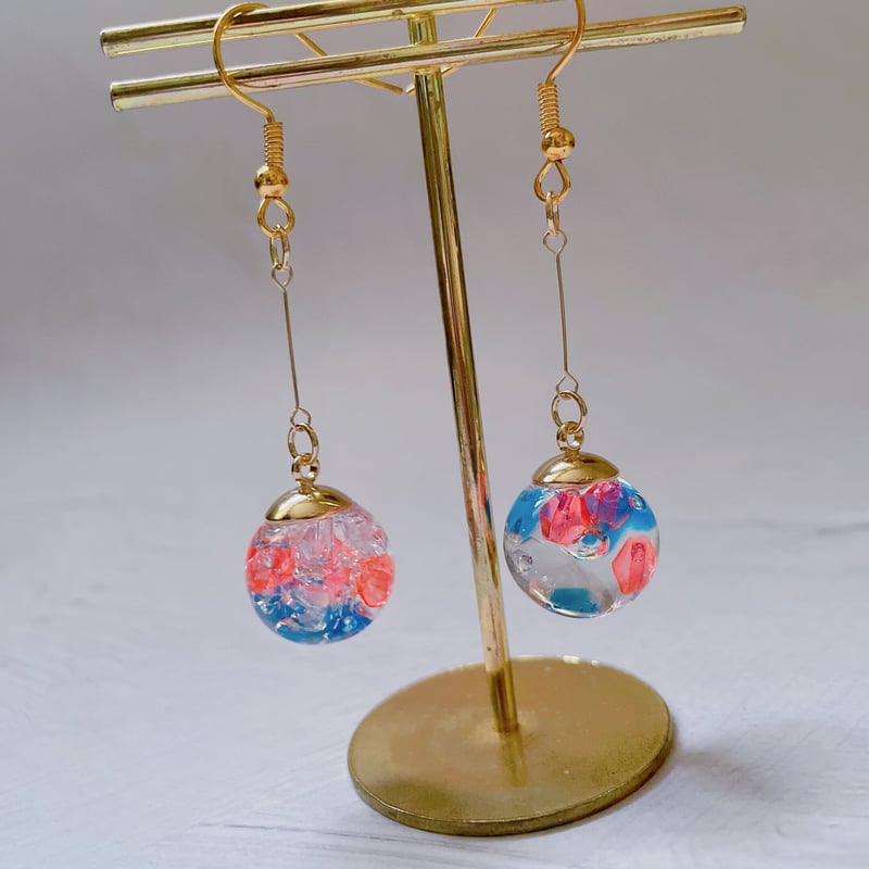 M-139-P】ガラスドーム ビーズ ピアス | TricoloreDaisy