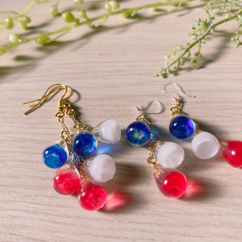 M-015-P】琉球ガラス 風 ピアス | TricoloreDaisy