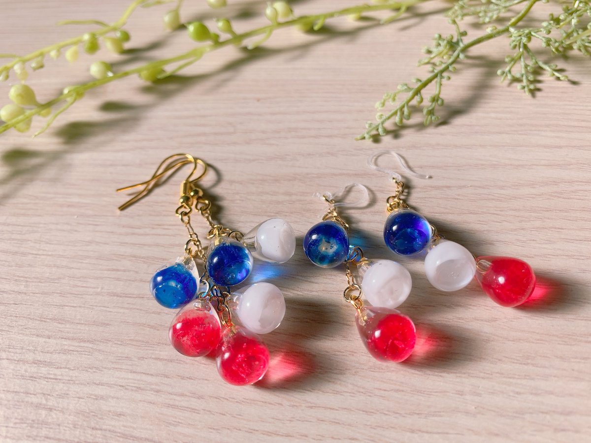 M-015-P】琉球ガラス 風 ピアス | TricoloreDaisy