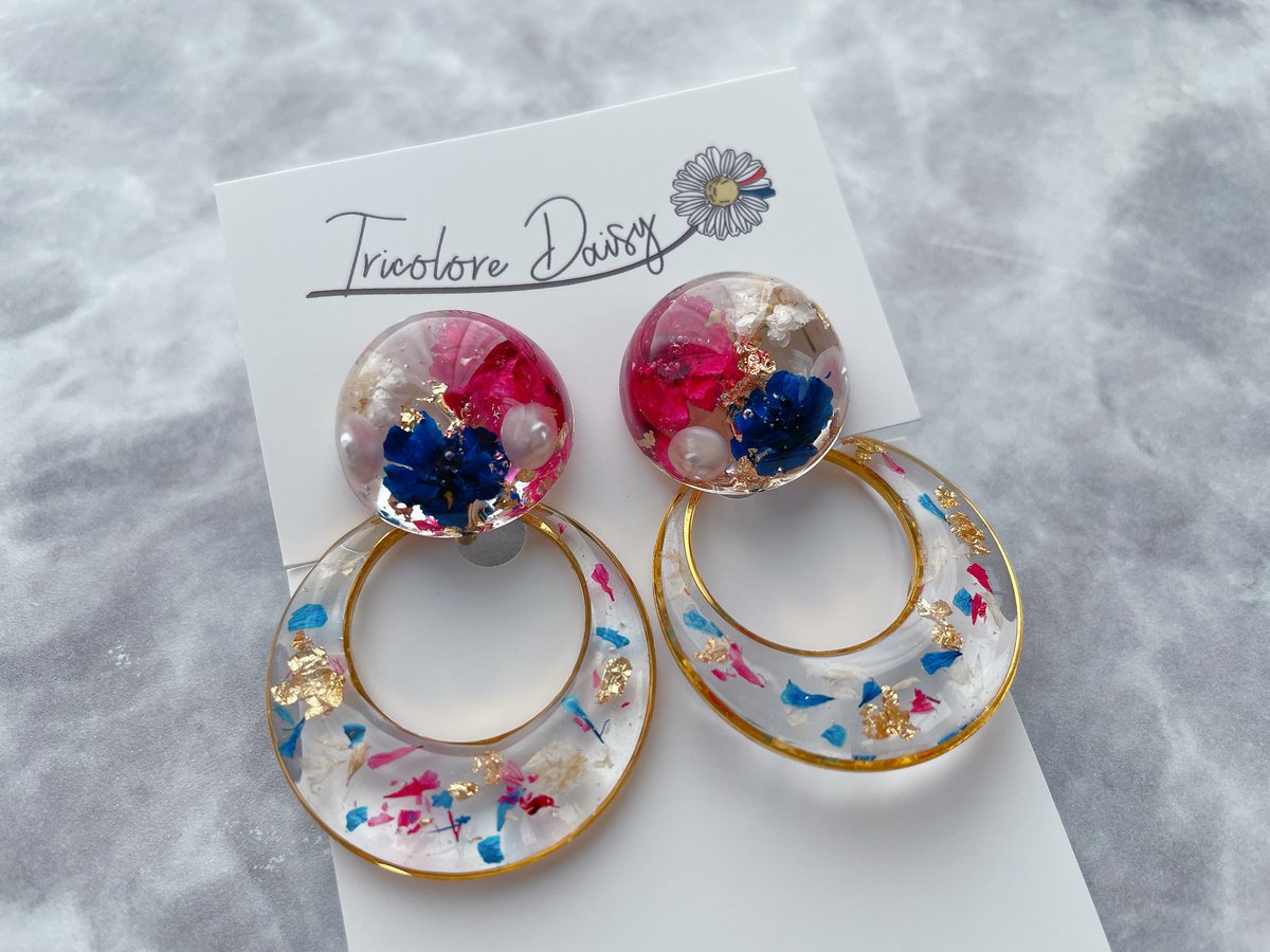 M-080-P】かすみ草 フープ 2way ピアス | TricoloreDaisy