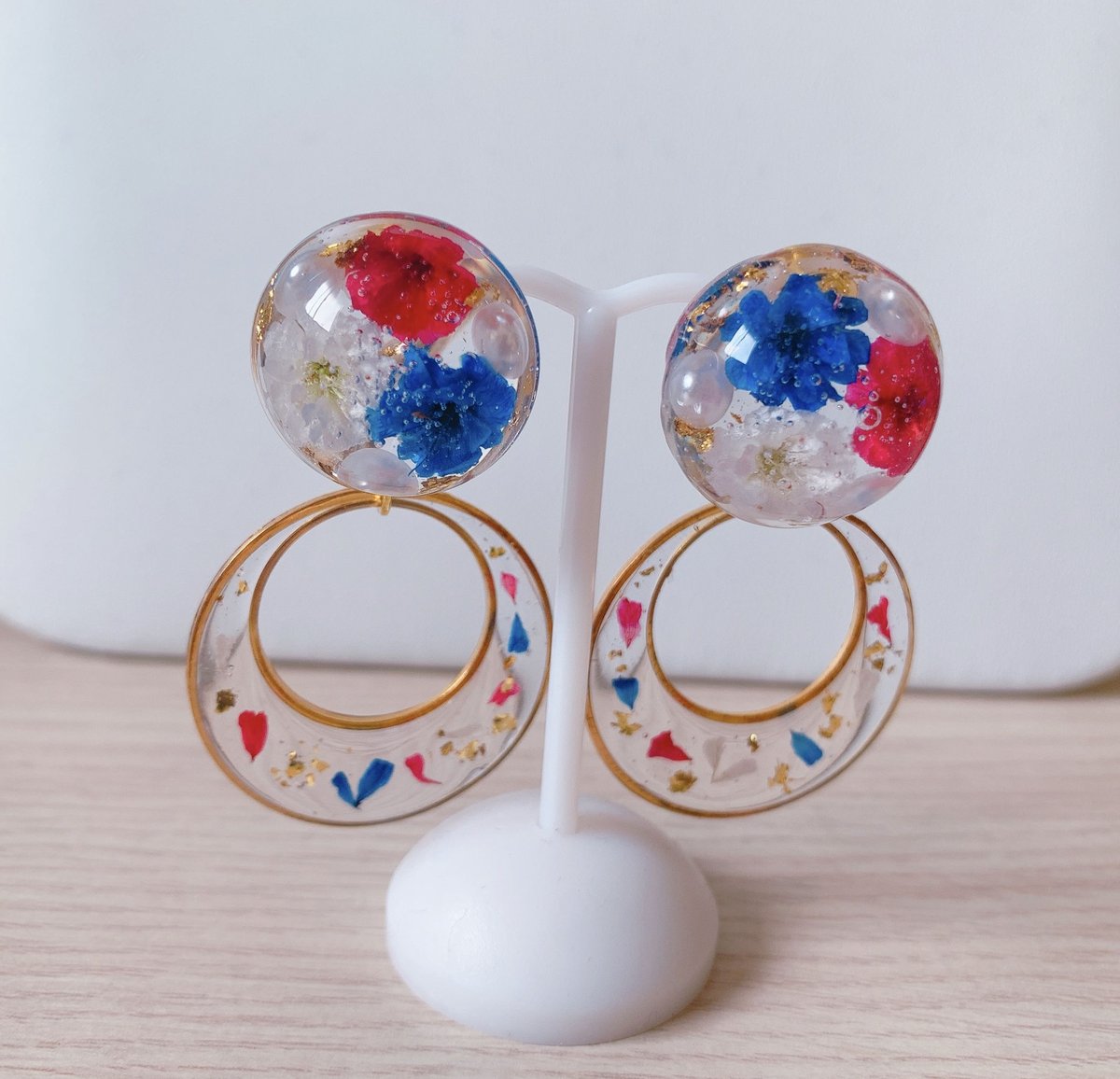 M-080-P】かすみ草 フープ 2way ピアス | TricoloreDaisy