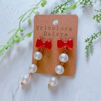【M-113-P】リボン パール ピアス