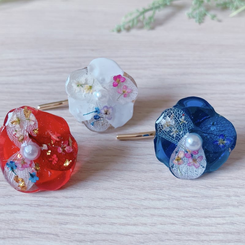 HP-008】和風 フラワー レジン ポニーフック | TricoloreDaisy