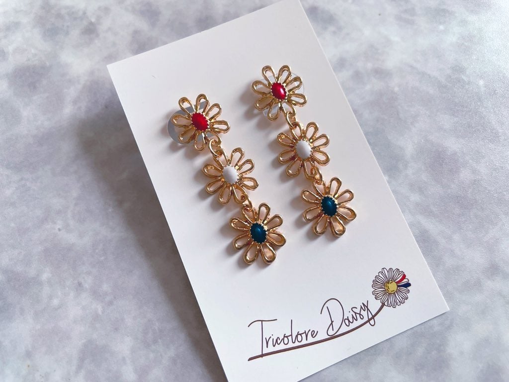 M-156-E】ゴールド フラワー イヤリング | TricoloreDaisy