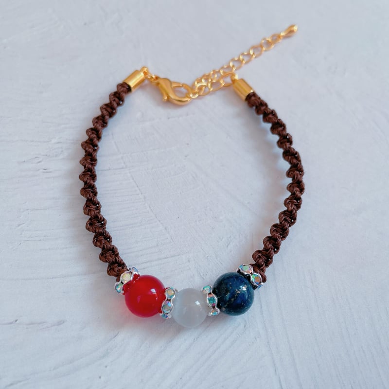 B-032】 天然石 マクラメ ブレスレット | TricoloreDaisy