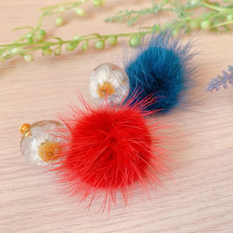 【M-003-P】花かんざし ファー ピアス