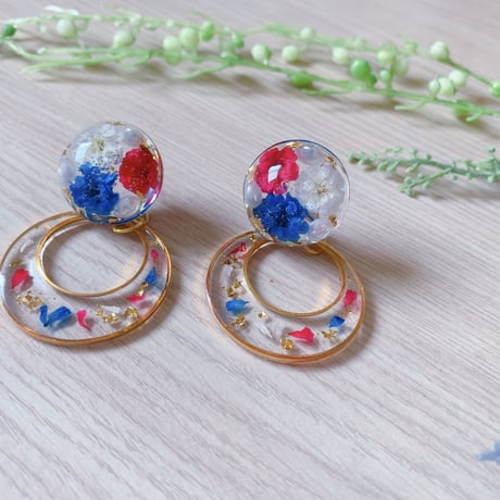 【M-080-P】かすみ草 フープ 2way ピアス