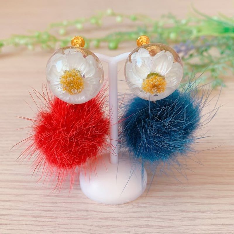 M-003-E】花かんざし ファー イヤリング | TricoloreDaisy