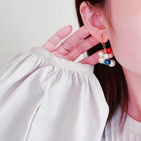 【M-130-P】コットンパール リング ピアス
