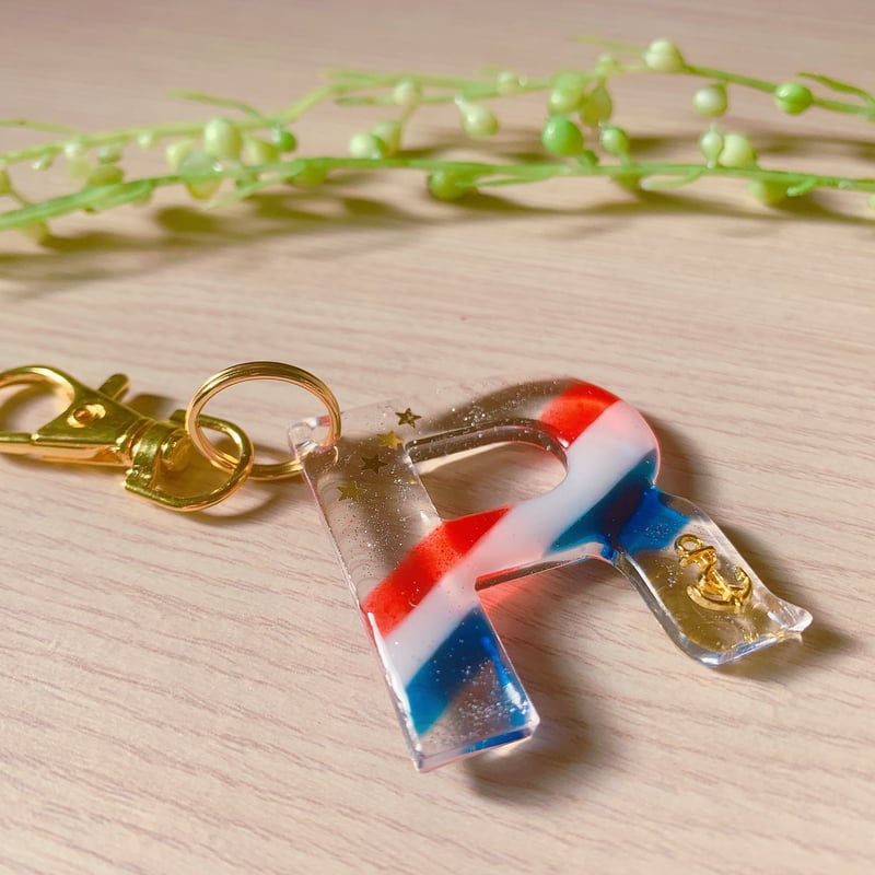 K-008】トリコロール クリア イニシャル キーホルダー | TricoloreDaisy