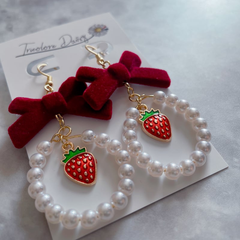 M-154-P】リボン パール ピアス | TricoloreDaisy