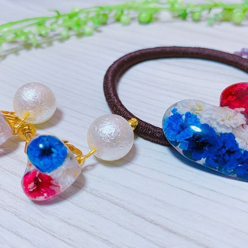 H-007】トリコロール フラワー ハート ヘアゴム | TricoloreDaisy