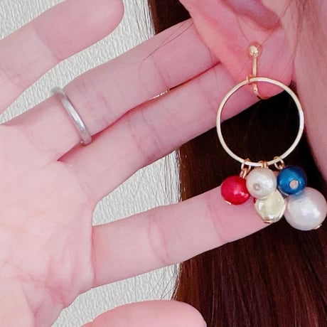 【M-131-P】コットンパール フープ ピアス