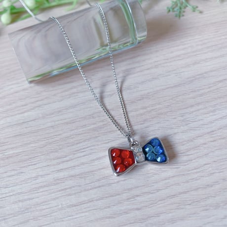 【N-032】スワロフスキー リボン ネックレス
