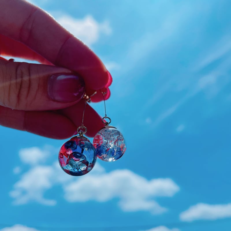 【153】茜色のピアス／イヤリング／ガラスドーム 153】茜色のピアス／イヤリング／ガラスドーム