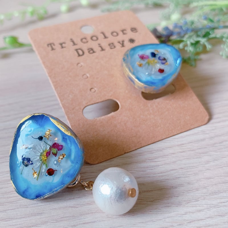 M-004-P】アゲートスライス風 イヤリング | TricoloreDaisy