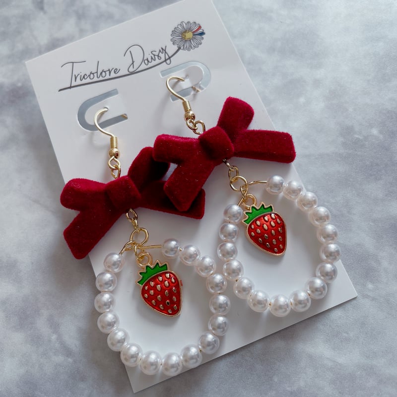 M-154-P】リボン パール ピアス | TricoloreDaisy M-154-P】リボン パール ピアス | TricoloreDaisy