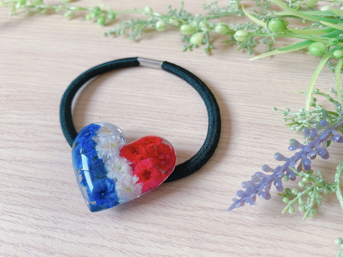 H-007】トリコロール フラワー ハート ヘアゴム | TricoloreDaisy