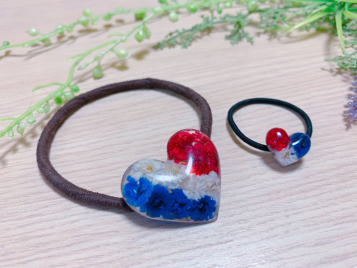 H-007】トリコロール フラワー ハート ヘアゴム | TricoloreDaisy
