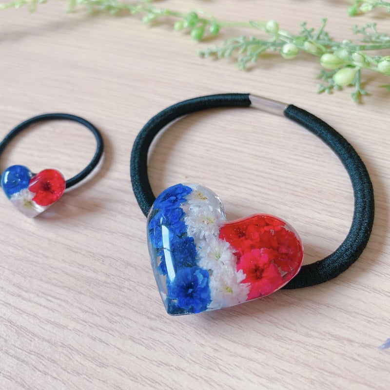 H-007】トリコロール フラワー ハート ヘアゴム | TricoloreDaisy