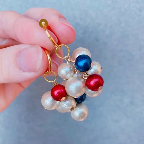【M-130-P】コットンパール リング ピアス