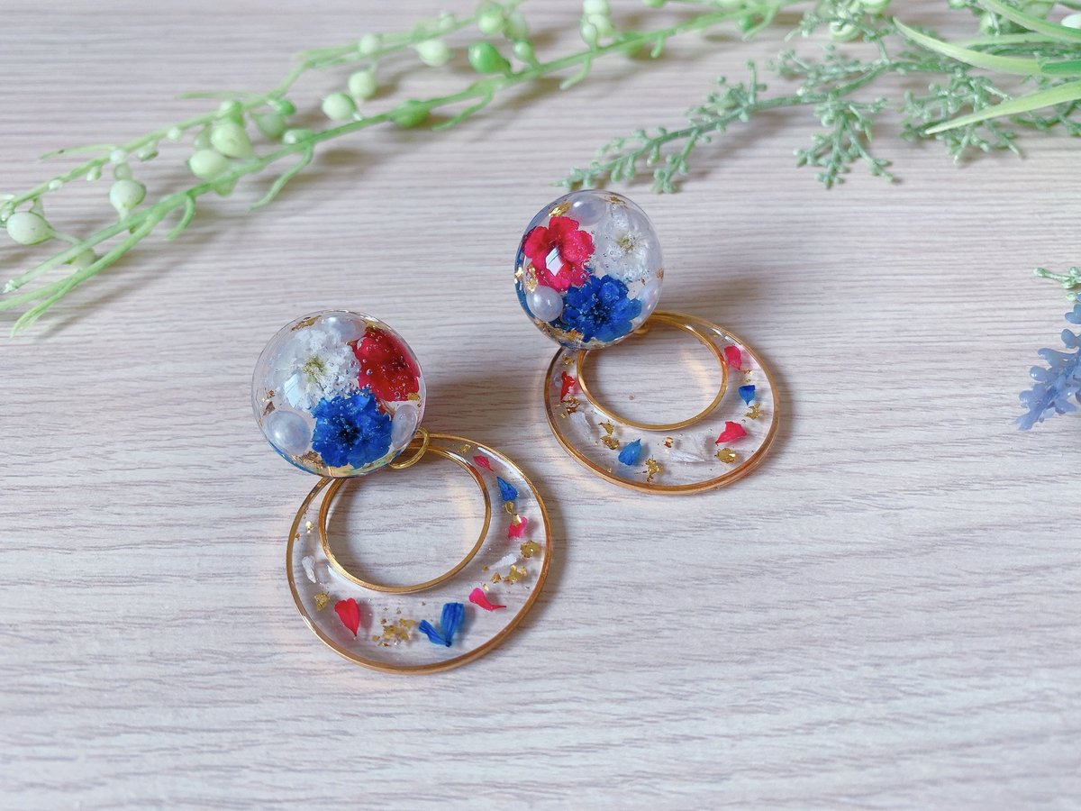 M-080-P】かすみ草 フープ 2way ピアス | TricoloreDaisy