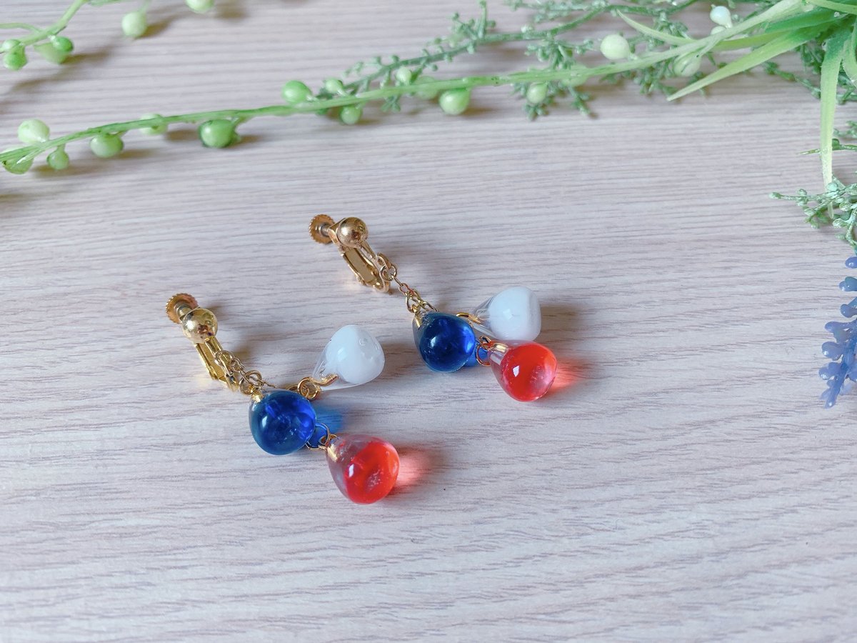 M-015-P】琉球ガラス 風 ピアス | TricoloreDaisy