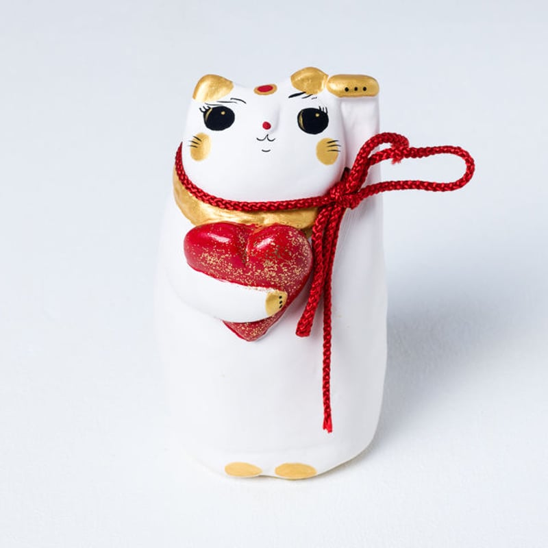 招き猫 古色福猫 唐草赤猫 26cm 招き猫】カブキ猫福字唐草（中・右）