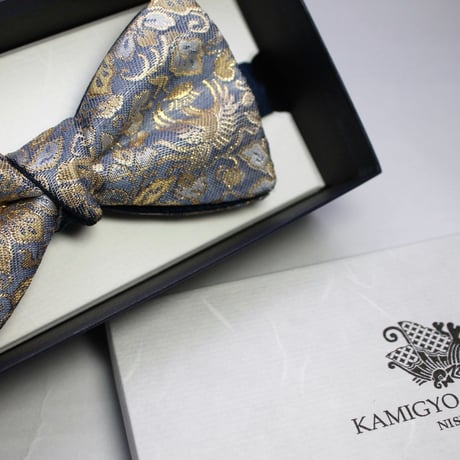 蝶ネクタイ　Noh fabric　金襴　唐草文様に鳳凰　上京蝶帯 #401