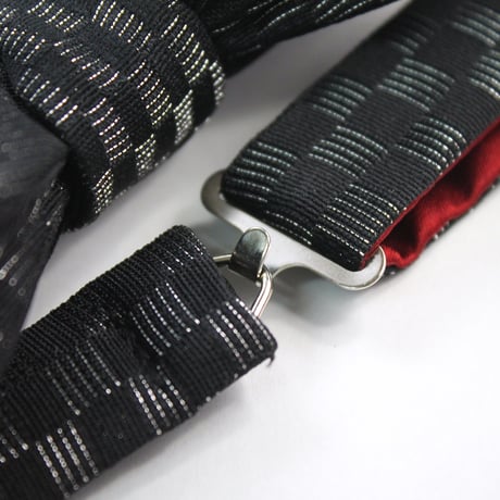 蝶ネクタイ　KIMONO fabric　黒地　市松文様　上京蝶帯 #625