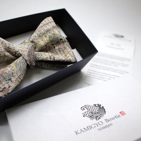 蝶ネクタイ　KIMONO fabric　百人一首　型友禅　上京蝶帯 #519