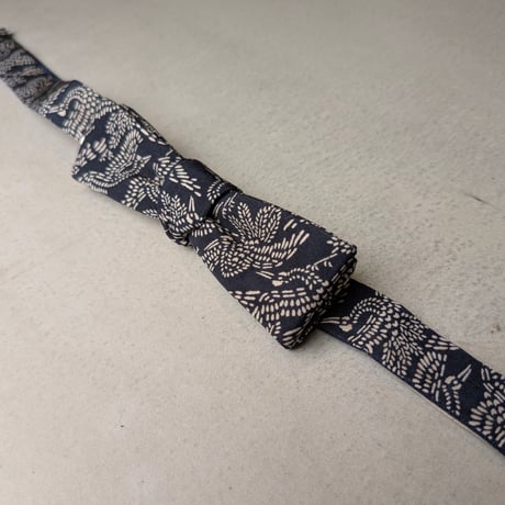蝶ネクタイ　Noh fabric　型友禅　飛鶴文様　上京蝶帯