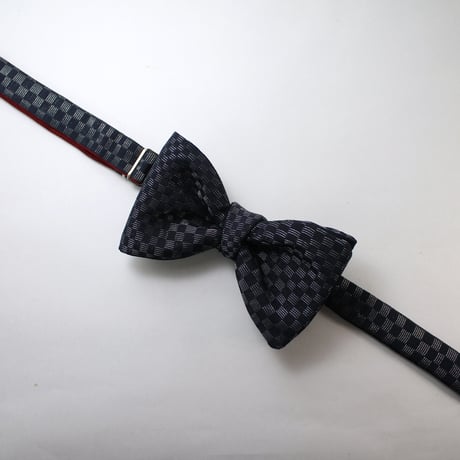 蝶ネクタイ　KIMONO fabric　紺地　市松文様　上京蝶帯