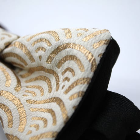 蝶ネクタイ　KIMONO fabric　金彩　青海波文様　上京蝶帯 #589