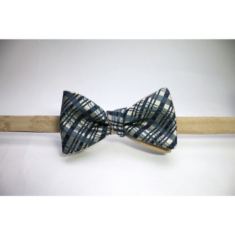蝶ネクタイ　Noh fabric　手織り　格子文様　上京蝶帯