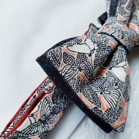 蝶ネクタイ　KIMONO fabric　型友禅　蝶々　上京蝶帯 #924