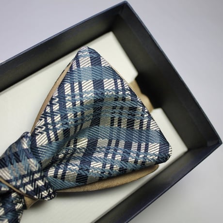蝶ネクタイ　Noh fabric　手織り　格子文様　上京蝶帯