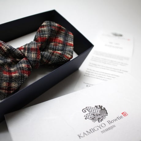蝶ネクタイ　KIMONO fabric　格子　上京蝶帯