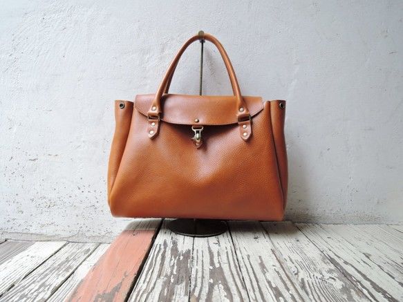 Courreges 本革 ボストンバッグ 2way キャメル 大容量 2433 original