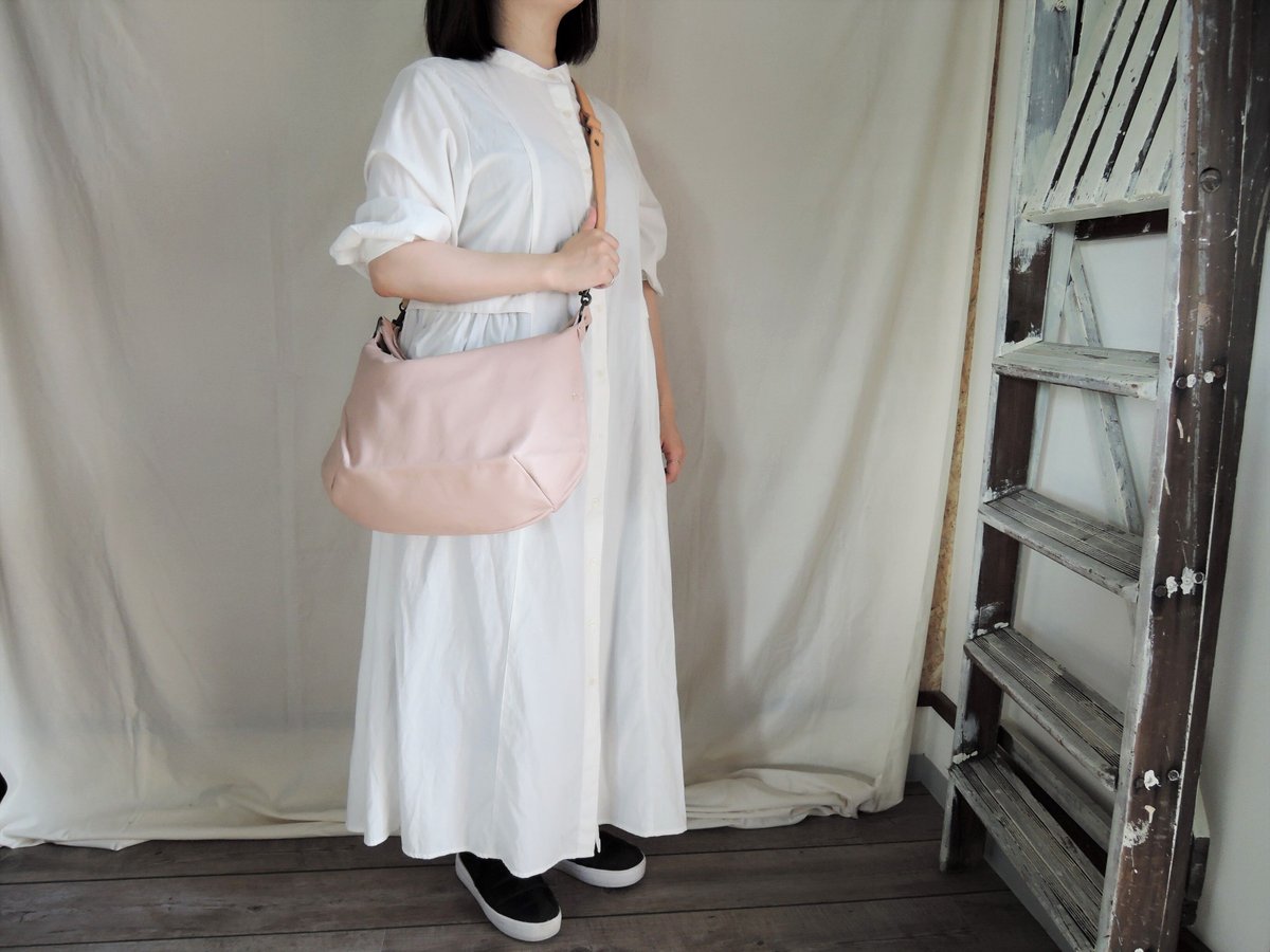 Y‘s ワイズ　ショルダーバッグ　リネン　レザー　切替　アイボリー　ベージュ nil】レザー ワン ショルダー バッグ ベージュピンク nl-027 S