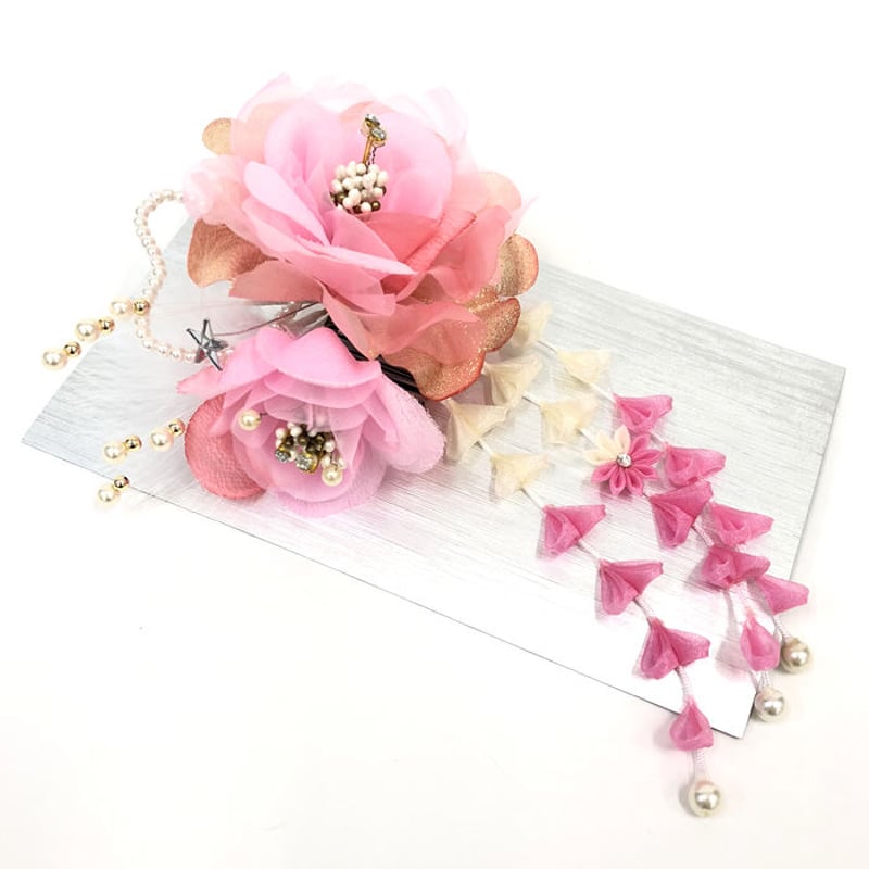 髪飾り おしゃれ 2点セット ピンク フラワー ハート 振袖 ふりそで