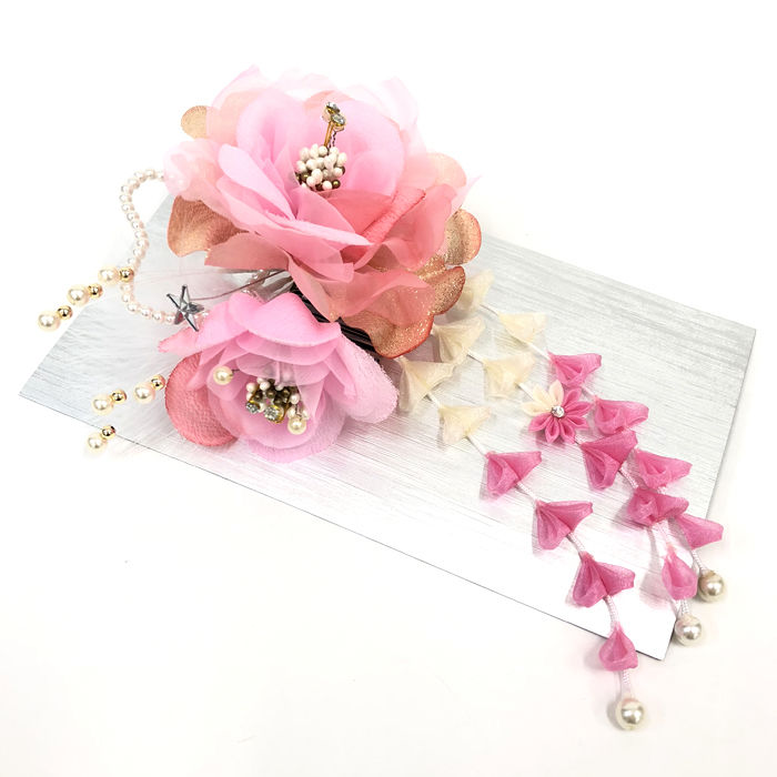 髪飾り おしゃれ 2点セット ピンク フラワー ハート 振袖 ふりそで