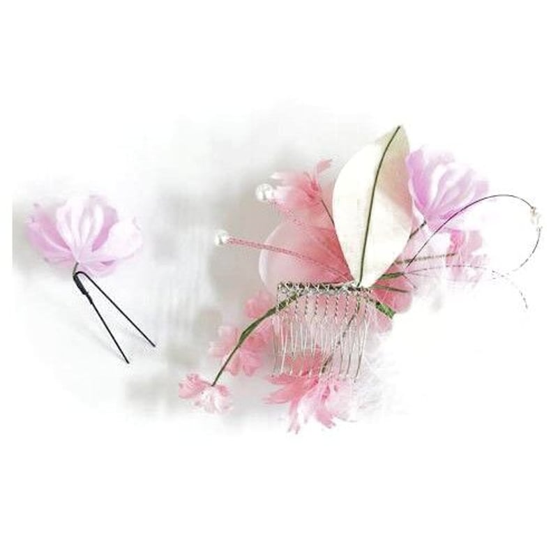 成人式 髪飾り 成人式の髪飾り つまみ細工 2点セット ピンク 白